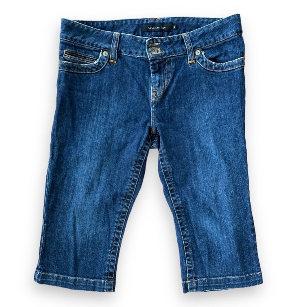 90s Y2K CALVIN KLEIN Button Pocket Vintage Denim Capris - Picture 2 of 11